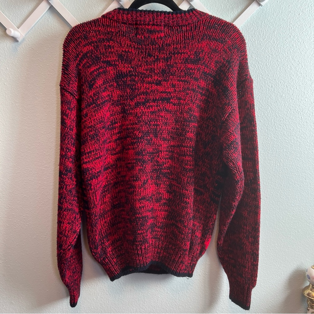 Vtg 80s Frontline Knit Crewneck Sweater Abstract Retro Grandpa Mens Medium Red - Picture 2 of 6